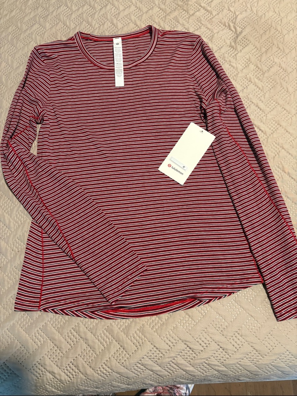 lululemon athletica Red and White Striped Long Sleeve Crew